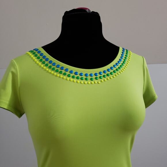 Lime Green Embellished Stretchy Top SP - Picture 5 of 7